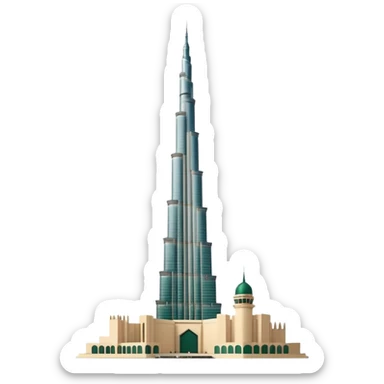 Burj Khalifa, light beige with dark green elements, modern minimalist, emoji style sticker