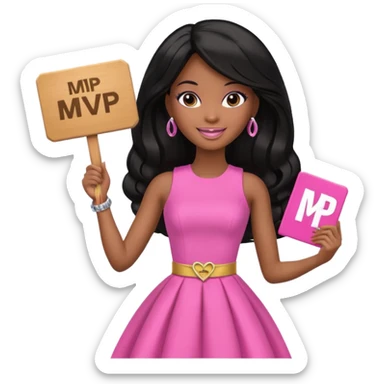 Black barbie, long black  hair, pink dress holding mvp sign  sticker