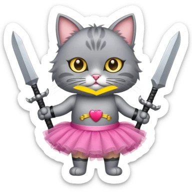 Gray cat with a tutu and 2 weapons  sticker