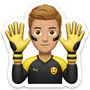 Football goalkeeper gloves with man goalkeeper and small emoji sticker
