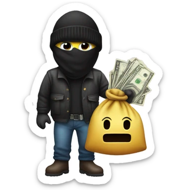 Robber emoji with beanie and bag of cash  sticker