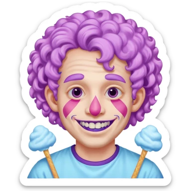 very cheerful colorful puffy violet curly haired man made out of cotton candy wearing teeth-braces and excessive face tattoos just face  sticker