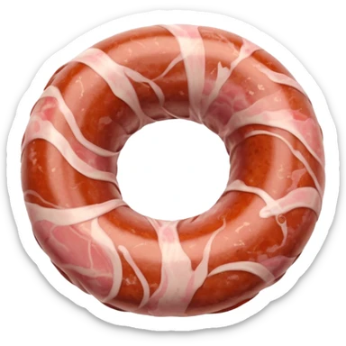 circular coiled raw sausage, thick rustic, pale pink marbled surface, natural casing, smooth with visible fat flecks, ends gently pinched, no plate or garnish, soft lighting, subtle shadows, emoji scale sticker