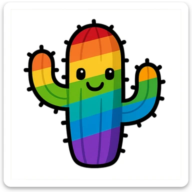 gay pride emoji, rainbow cactus, playful and unique sticker