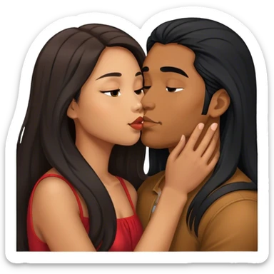 Caramel brown Guy with long black hair kissing brown hair Filipina sticker