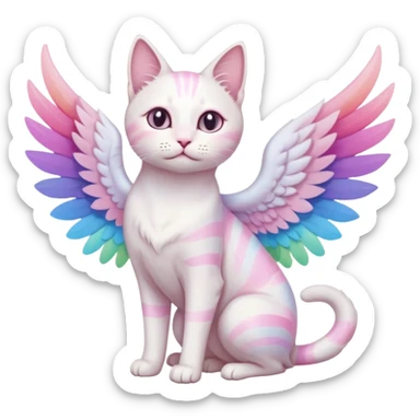 white albino cat-pastel coloured rainbow wings- mystic cat sticker