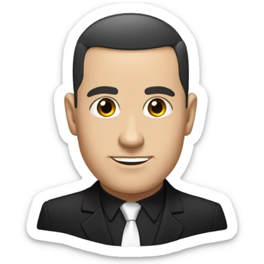 White man with dark hair buzzcut, wearing black suit and tie with white dress shirt  sticker