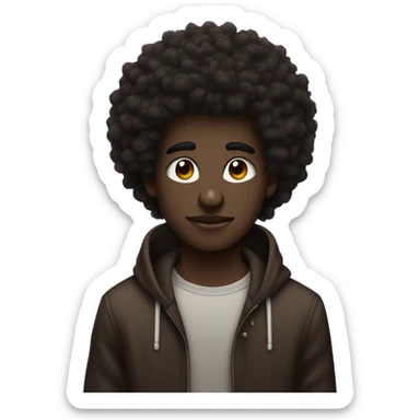 Dark skin boy with a kinda curly but wooly Afro and nose piercing and ear piercing with one slit in his eyebrow sticker