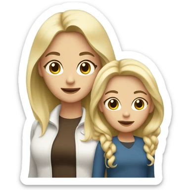 Mom with dark brown hair and daughter with blonde hair sticker
