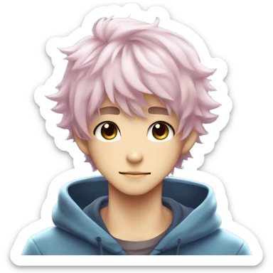 Cute Kawaii Beautiful Gorgeous Sparkly Shiny Blushing Anime Style Catboy With Pretty Hair And Hoodie Trendy Style Outside sticker