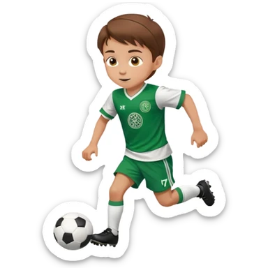 Brown hair 6 years old boy footballer RUNNING playing soccer wearing celtic uniform ( jersey) # 17 in the jersey !  sticker