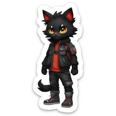 Edgy Shy Anthro boyish cool pretty dark black Litten-Pokémon-cat-fursona techwear sticker