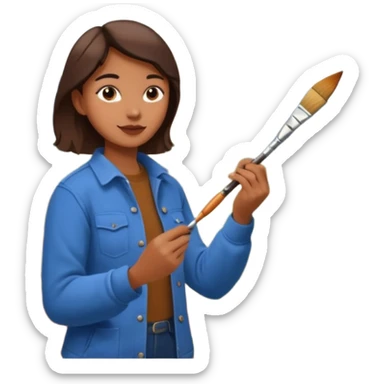 Artist painting a beautiful autumn mountain peak destination on canvas sticker