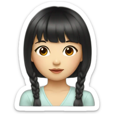 little asian girl with bangs and black long hair, brown eyes sticker