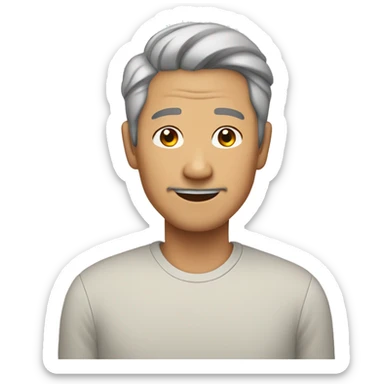 man 60 years old asian, gry hair no mustache sticker