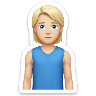 medieval summer outfit worn by a DnD themed fantasy male character. basic sleeveless tunic made of lightweight wool, slightly open at the sides for breathability. clothes only above the waist. The clothes full waist. The character's haven't arms. character is white-skinned, blonde hair, blue eyes, shoulder-length straight hair. sticker