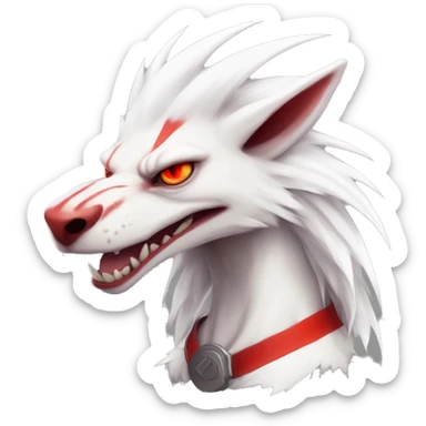 White edgy cute badass epic anthro modern albino sergal-vernid-Fakémon with red mane and red eyes with red edgy stripes, full body sticker