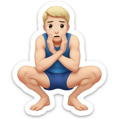 frightened man  crouching down with arms around knees sticker