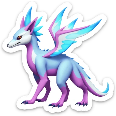 scaly flurry dark bioluminescent translucent luminescent neon pastel bright pale Latias-Sergal-Vernid-Silvally-Renamon-Zeraora-Bastet-Fakémon-hybrid-fusion-creature, full body sticker