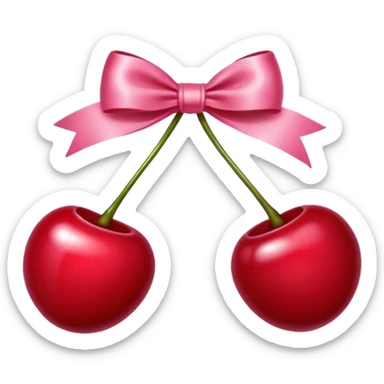 Two cherries with a pink bow tying them together  sticker
