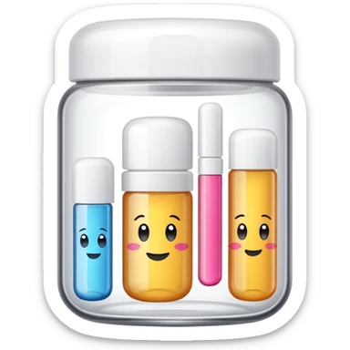 emoji of beauty tubes and jar with brand labels, minimalistic design sticker