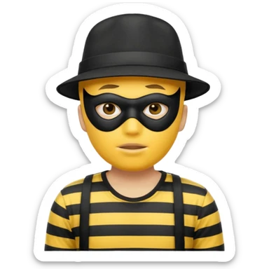 Shrugging shoulders emoji but wearing cliche robber outfit not holding any money, emoji yellow skin tone male sticker