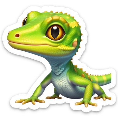 cinematic-cute-realistic gecko-portrait-emoji,-head-tilted-playfully-and-inquisitively,-featuring-a-small,-charming-body-with-smooth,-vividly-patterned-scales,-bright,-sparkling-eyes-and-delicate,-sticky-toe-pads,-simplified-yet-irresistibly-adorable sticker