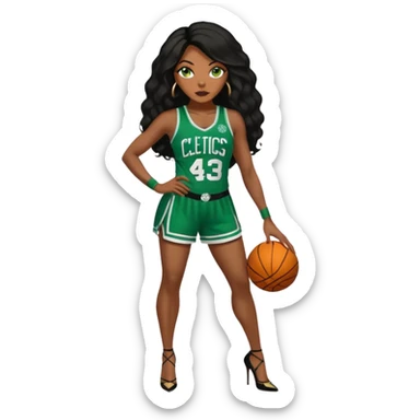 45 year old black women with long brown and black hair dressed in sexy 
celtics jersey costume outfit and stilettos  sticker