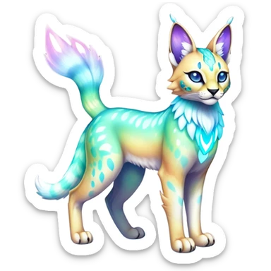 An iridescent transparent luminescent colorful fantasy-lynx-caracal-serval-fakemon-creature-hybrid sticker