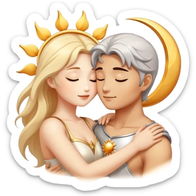 sun and moon embracing lovingly, romantic couple sticker