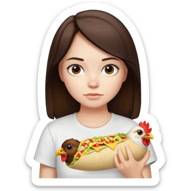 Girl with DARKBROWN  hair "resting chicken burrito face" sticker