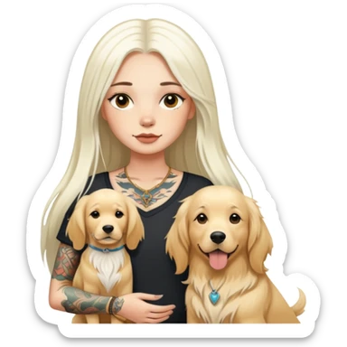 girl with long white  straight hair and tattoos and two Golden Retriever sticker