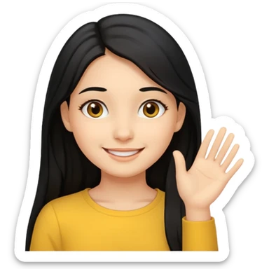 yellow smiling face girl with one hand flat under chin sticker