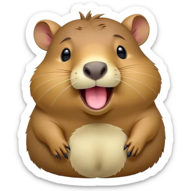 Cinematic Cute Yawning Capybara Portrait Emoji, Head tilted slightly with a dramatic, wide-open yawn, showcasing a plush, rounded body with drowsy, half-closed eyes and a relaxed expression, Simplified yet irresistibly adorable features, highly detailed, glowing with a soft, cozy natural glow, high shine, relaxed yet expressive, stylized with a dash of whimsical charm, soft glowing outline, capturing the essence of a drowsy yet affectionate guardian that seems ready to stretch out for a nap! sticker