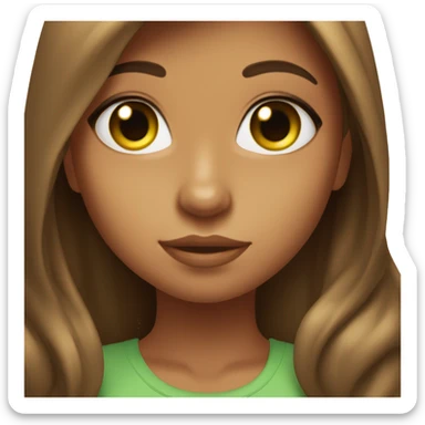 Girl with green eyes, tanned caramel skin, long brunette hair, small waist sticker