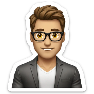 guy fashion bodybuilder glasses, developper brown hair sticker