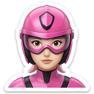 pink power ranger, woman emoji, with helmet on, black visor eye protection, black, power ranger helmet, sticker