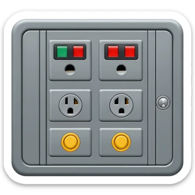 Emoji-style illustration of an electrical control cabinet, flat vector look, bold outlines, minimal details, no background. sticker