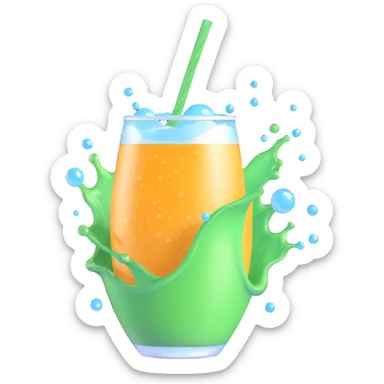 hyper-realistic 3D illustration of a soda splash, dynamic motion, with detailed droplets and fizz sticker