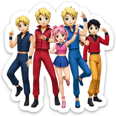 Icon for Anime Collage: Vibrant close-up collage Characters from Cowboy Bebop, Naruto, Bishoujo Senshi Sailor Moon and Kimetsu no Yaiba, each in their iconic poses and vibrant outfits, blended together with dynamic backgrounds. Transparent background. sticker