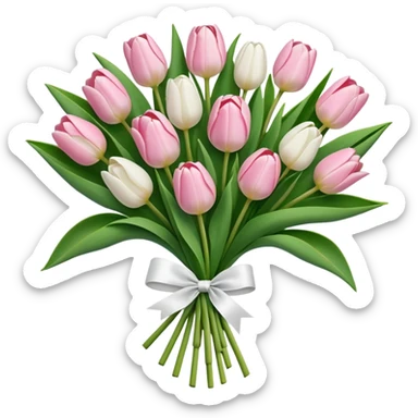 Light pink and white tulips bouquet tied together by a white ribbon  sticker