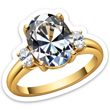 a gold diamond ring, plain band and large oval diamond stone sticker