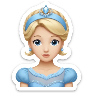 cendrillon on voit juste le buste elle est blonde avec les cheveux releve et un serre tete bleu ciel et elle porte une robe de soirée bleu ciel sticker