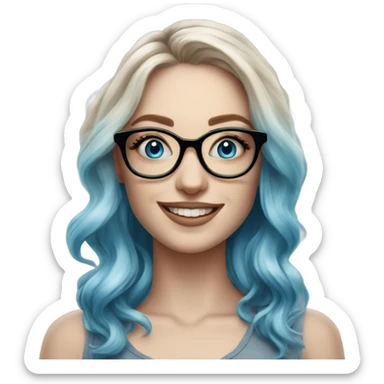 Hyper Realistic Balayage pale beautiful tattooed woman with glasses and blue eyes happy  sticker