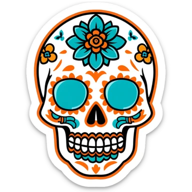 teal and orange sugar skull sticker