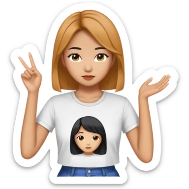 asian female clothing designer dressing normal T shirt, designing kpop clothing sticker