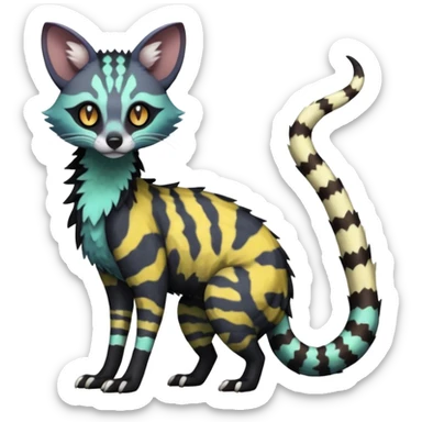 Rare warm-colored lush exotic edgy epic aesthetic gloomy spooky dark modern colorful cyber-Genet-Trico-species-Fakemon-hybrid-creature, with beautiful intricate markings, full body sticker