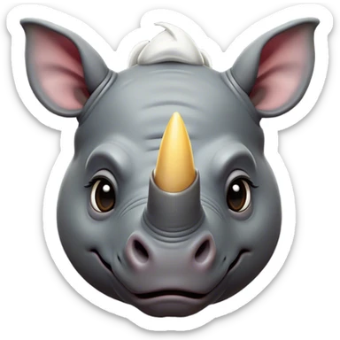 Cinematic Comical Rhinoceros Portrait Emoji, Head tilted dramatically with an exaggeratedly amused expression, featuring a striking, glossy slate-gray hide with a boldly textured white horn, wide, expressive eyes filled with playful disbelief, Simplified yet hilariously expressive features, highly detailed, glowing with a slightly sassy glow, high shine, dramatic yet playful, stylized with an air of cheeky wild mischief, bright and endearing, soft glowing outline, capturing the essence of a spirited and over-the-top rhinoceros, so meme-worthy it feels like it could charge its way into internet fame instantly! sticker