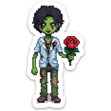 boy zombie with black hair emo and rose sticker