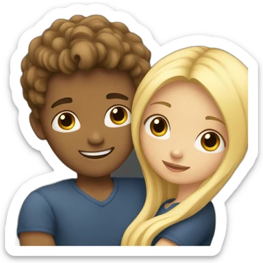 Boy brown hair hugging a long blonde hair girl sticker
